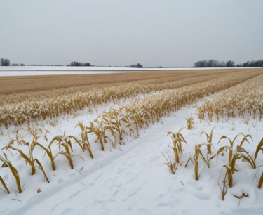 Winter harvesting of corn in the Kursk region