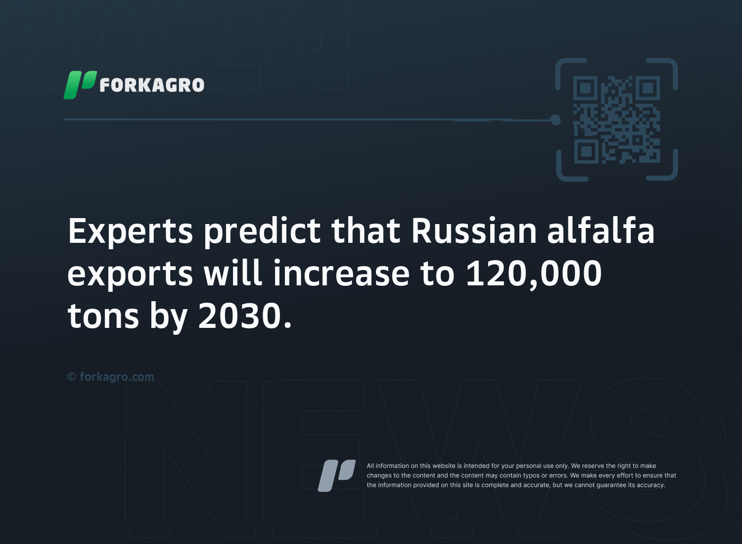 Experts predict that Russian alfalfa exports will increase to 120,000 tons by 2030.