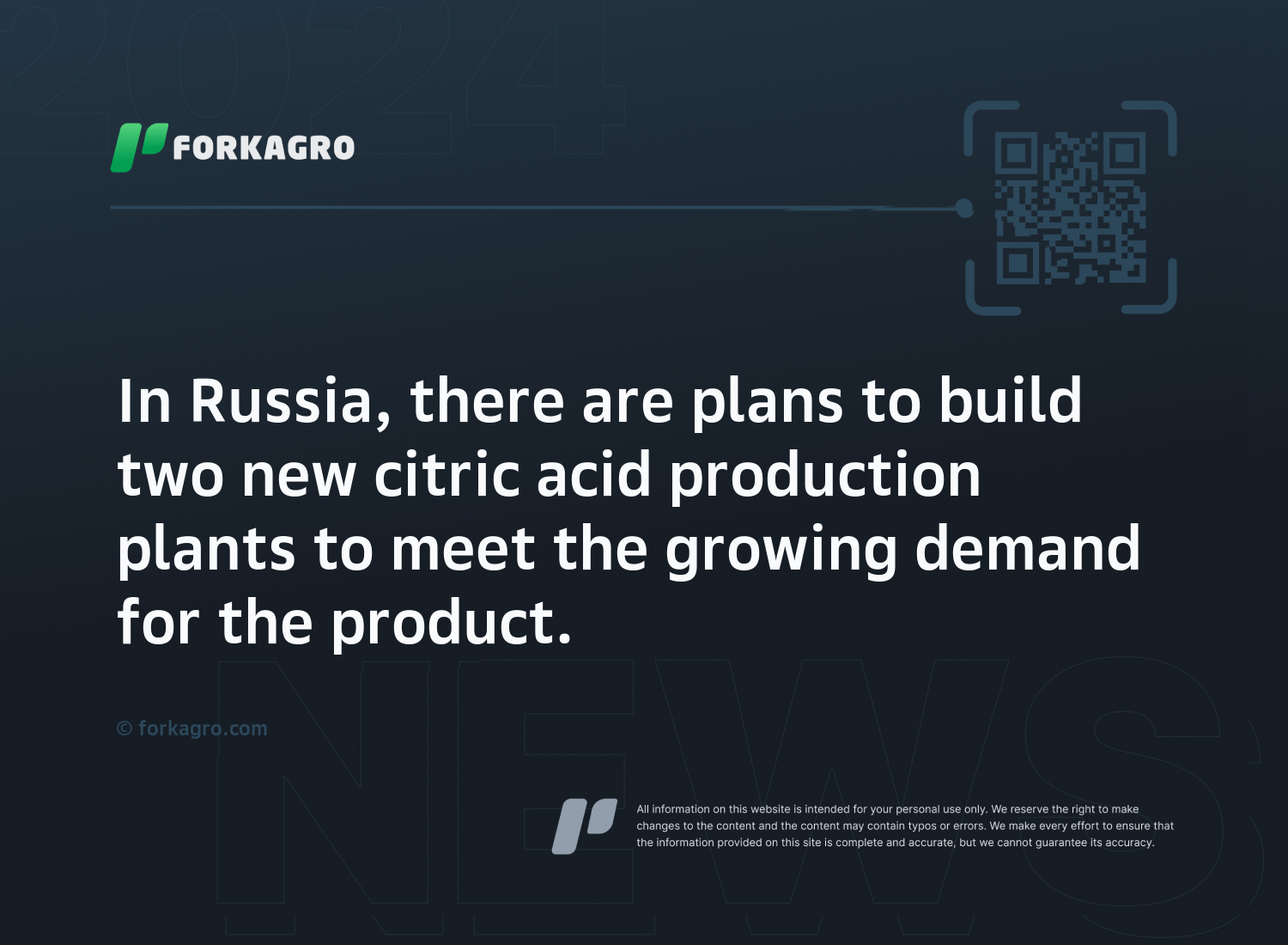 In Russia, there are plans to build two new citric acid production plants to meet the growing demand for the product.