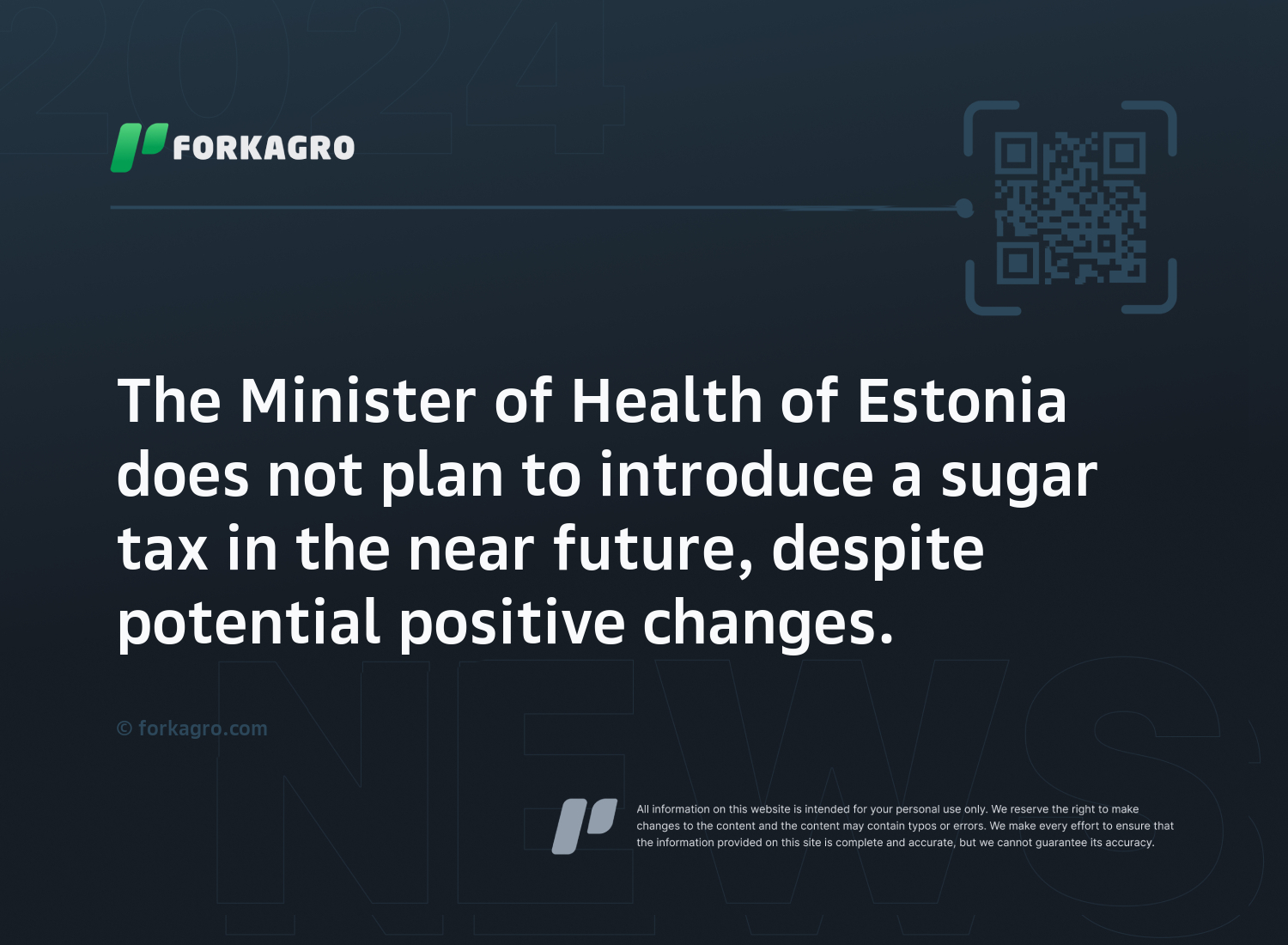 The Minister of Health of Estonia does not plan to introduce a sugar tax in the near future, despite potential positive changes.