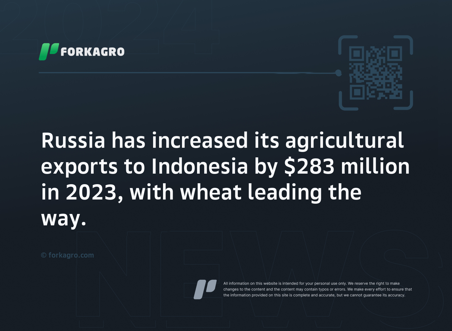 Russia has increased its agricultural exports to Indonesia by $283 million in 2023, with wheat leading the way.