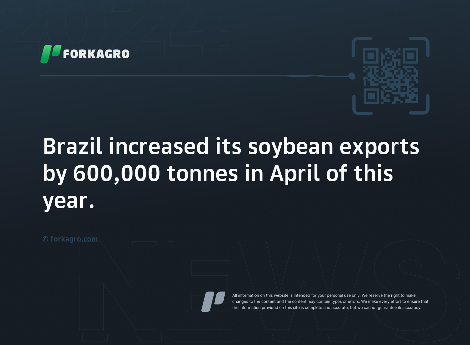 Brazil increased its soybean exports by 600,000 tonnes in April of this year.