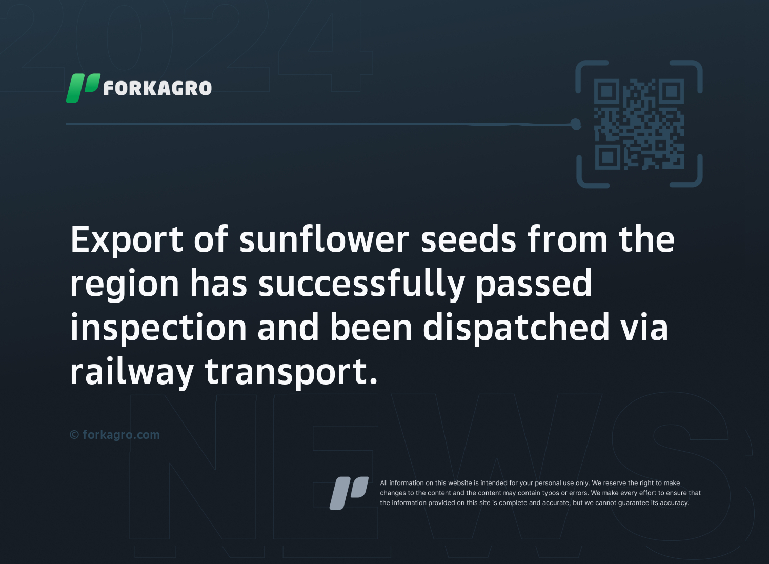 Export of sunflower seeds from the region has successfully passed inspection and been dispatched via railway transport.
