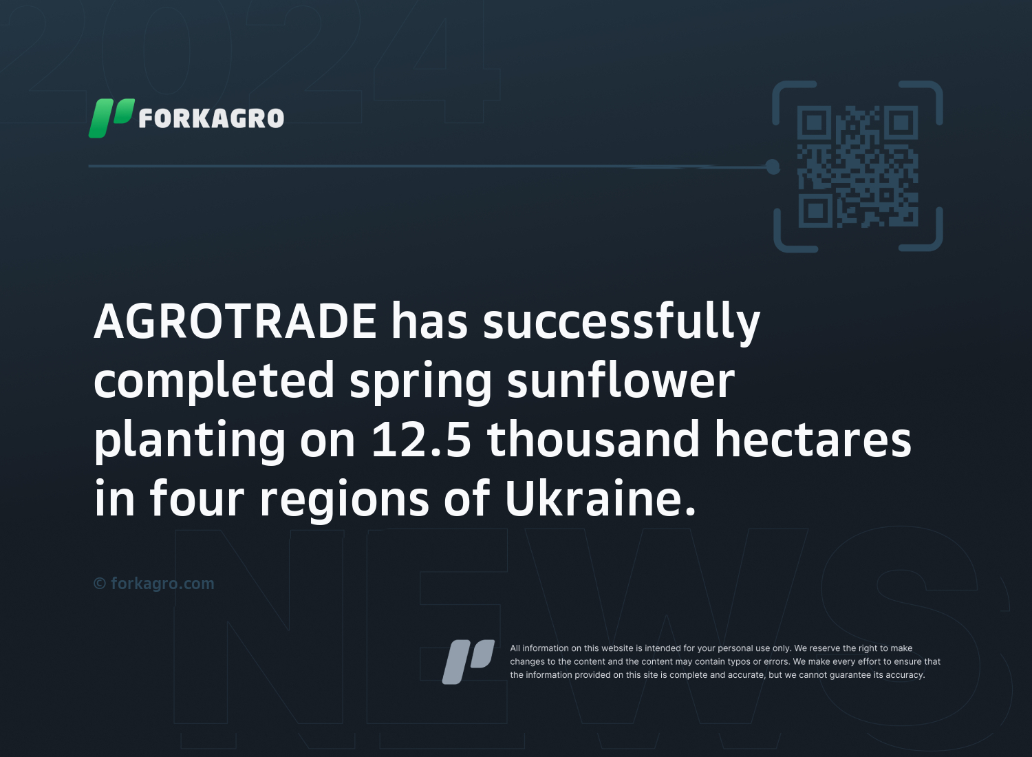 AGROTRADE has successfully completed spring sunflower planting on 12.5 thousand hectares in four regions of Ukraine.
