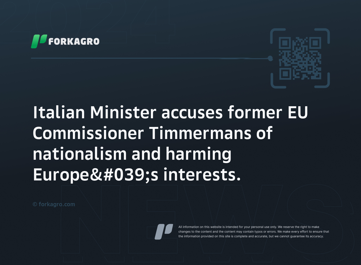 Italian Minister accuses former EU Commissioner Timmermans of nationalism and harming Europe's interests.