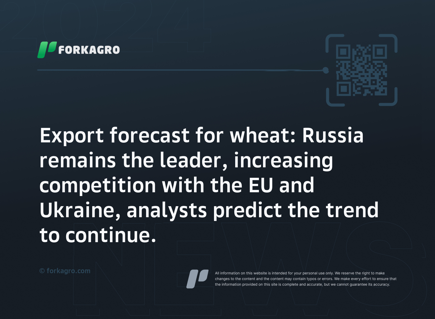 Export forecast for wheat: Russia remains the leader, increasing competition with the EU and Ukraine, analysts predict the trend to continue.