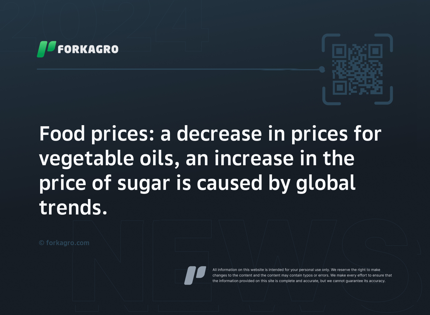 Food prices: a decrease in prices for vegetable oils, an increase in the price of sugar is caused by global trends.