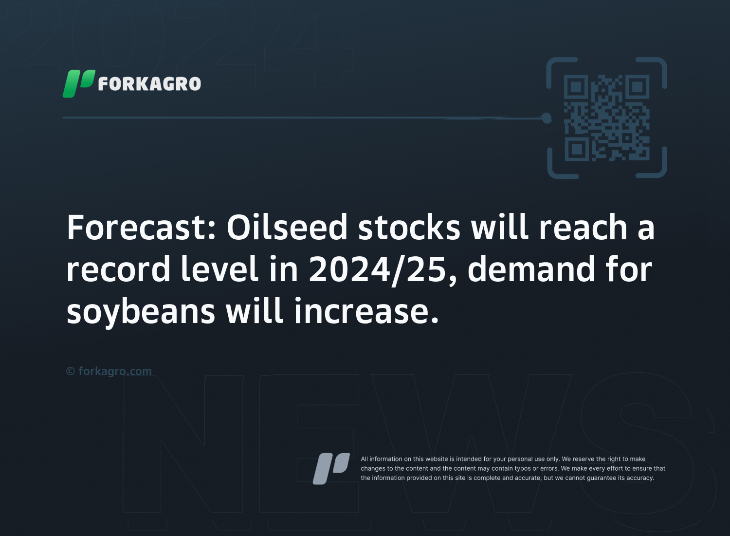 Forecast: Oilseed stocks will reach a record level in 2024/25, demand for soybeans will increase.