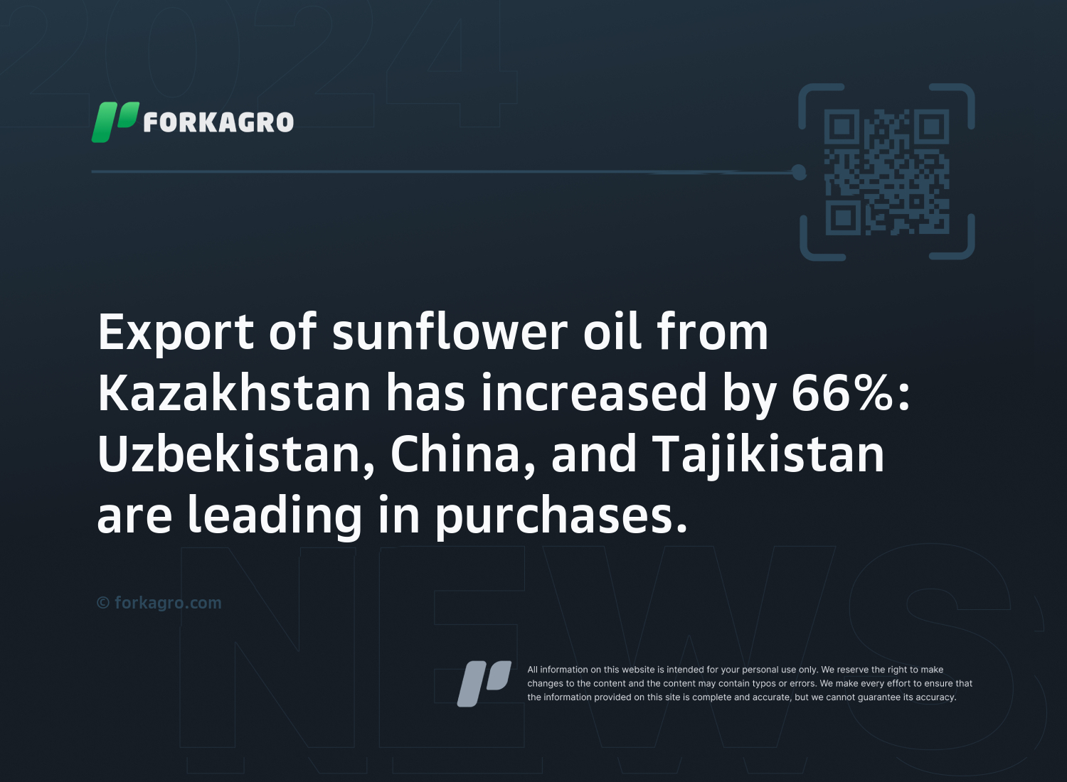 Export of sunflower oil from Kazakhstan has increased by 66%: Uzbekistan, China, and Tajikistan are leading in purchases.