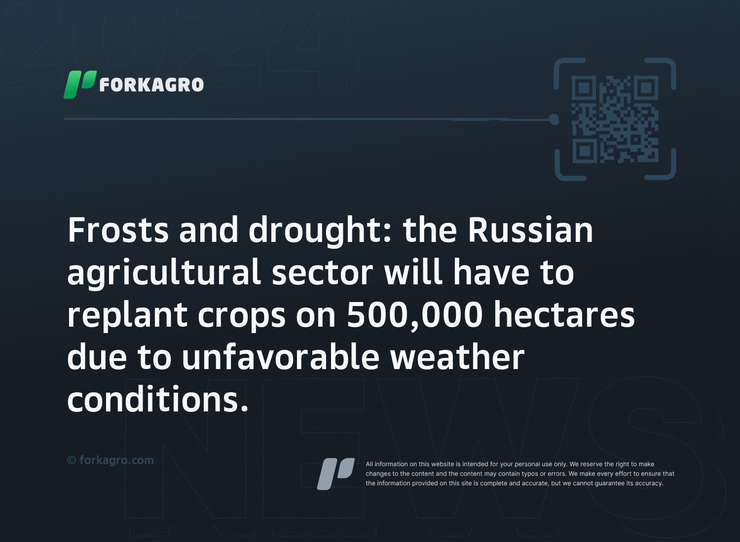 Frosts and drought: the Russian agricultural sector will have to replant crops on 500,000 hectares due to unfavorable weather conditions.