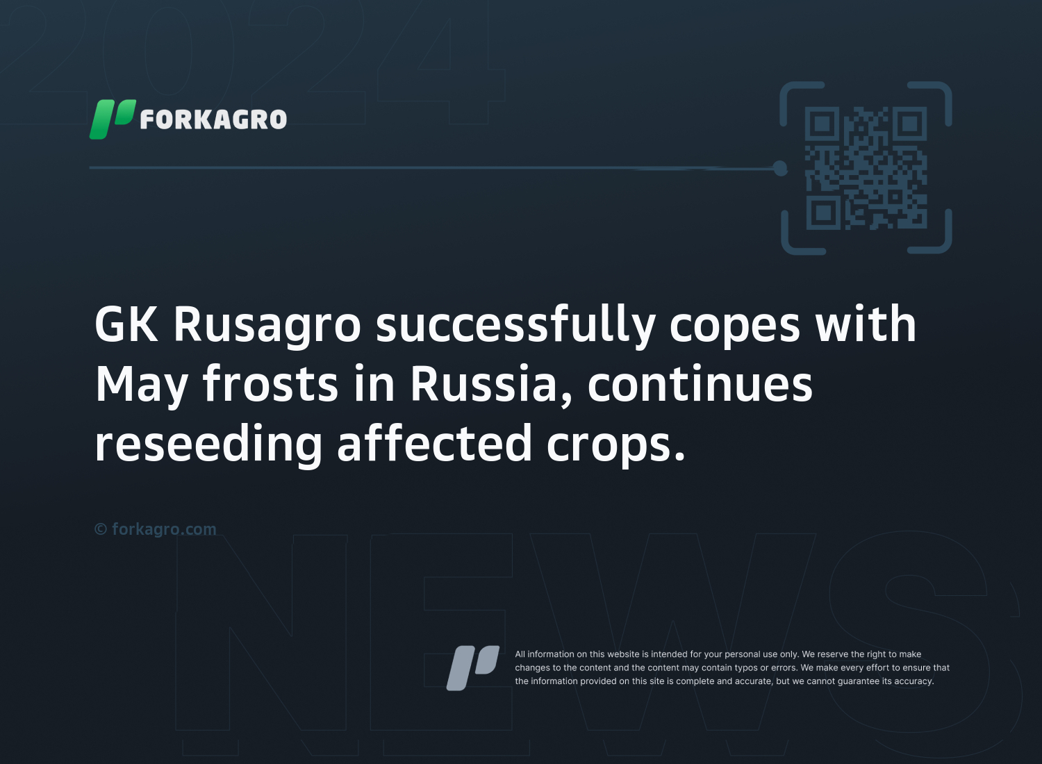 GK Rusagro successfully copes with May frosts in Russia, continues reseeding affected crops.