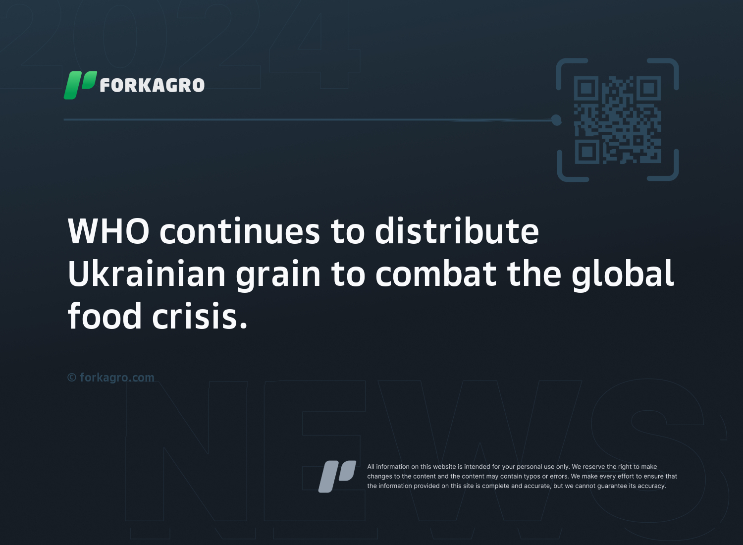 WHO continues to distribute Ukrainian grain to combat the global food crisis.