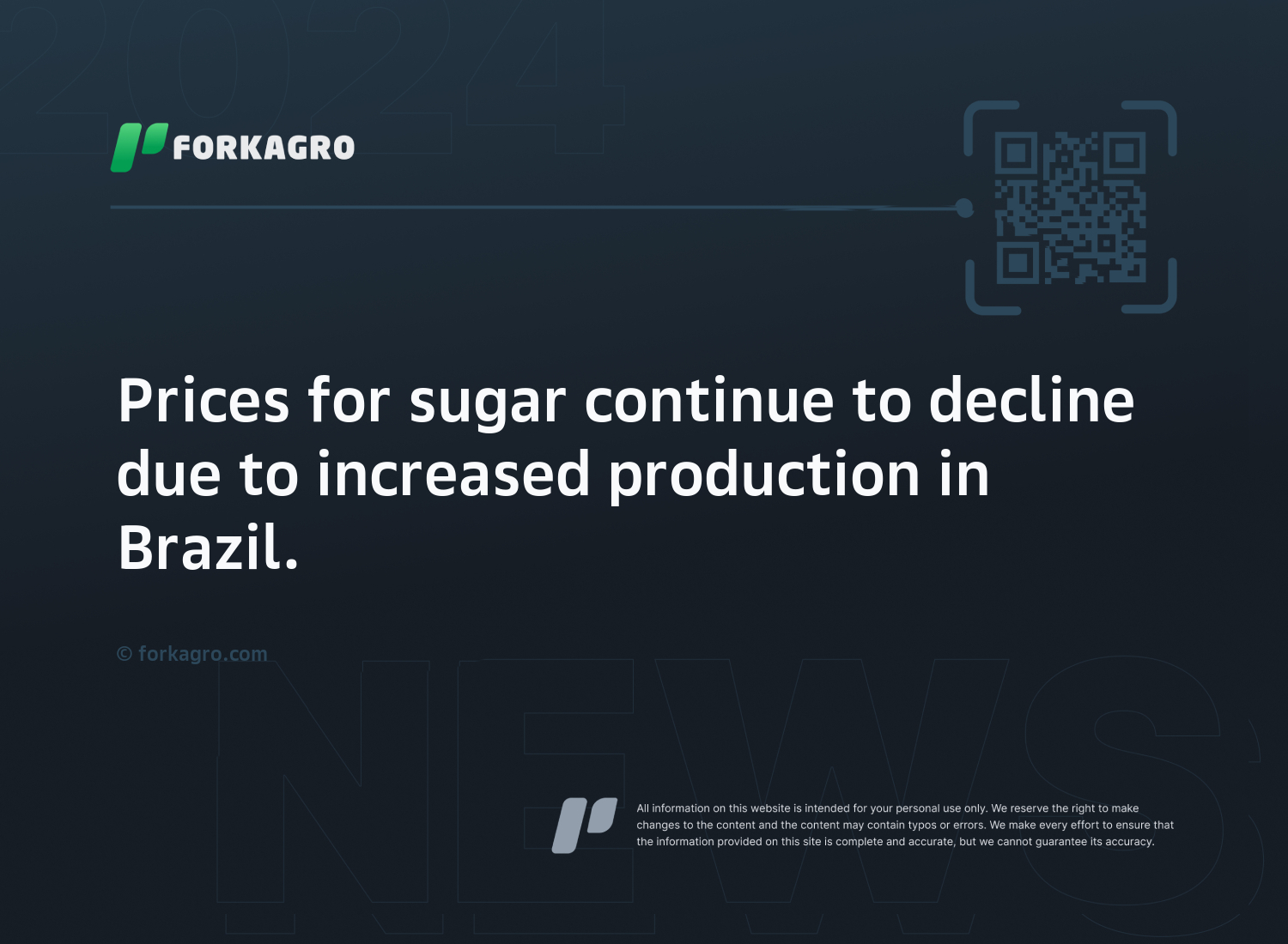 Prices for sugar continue to decline due to increased production in Brazil.
