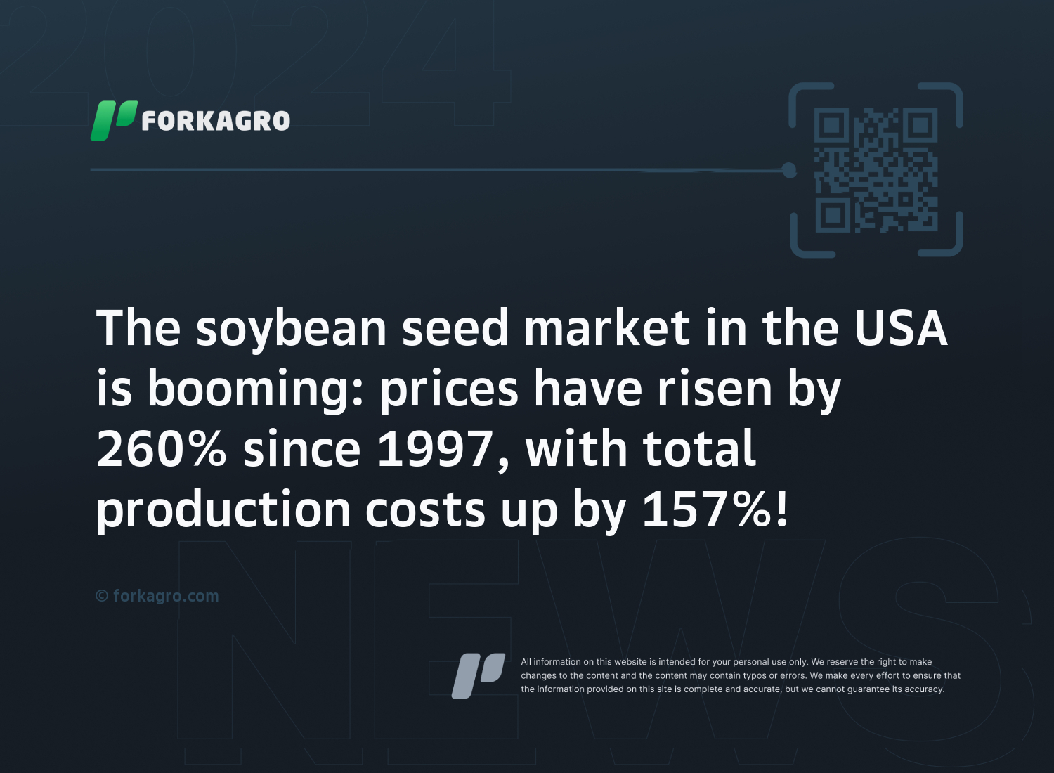 The soybean seed market in the USA is booming: prices have risen by 260% since 1997, with total production costs up by 157%!