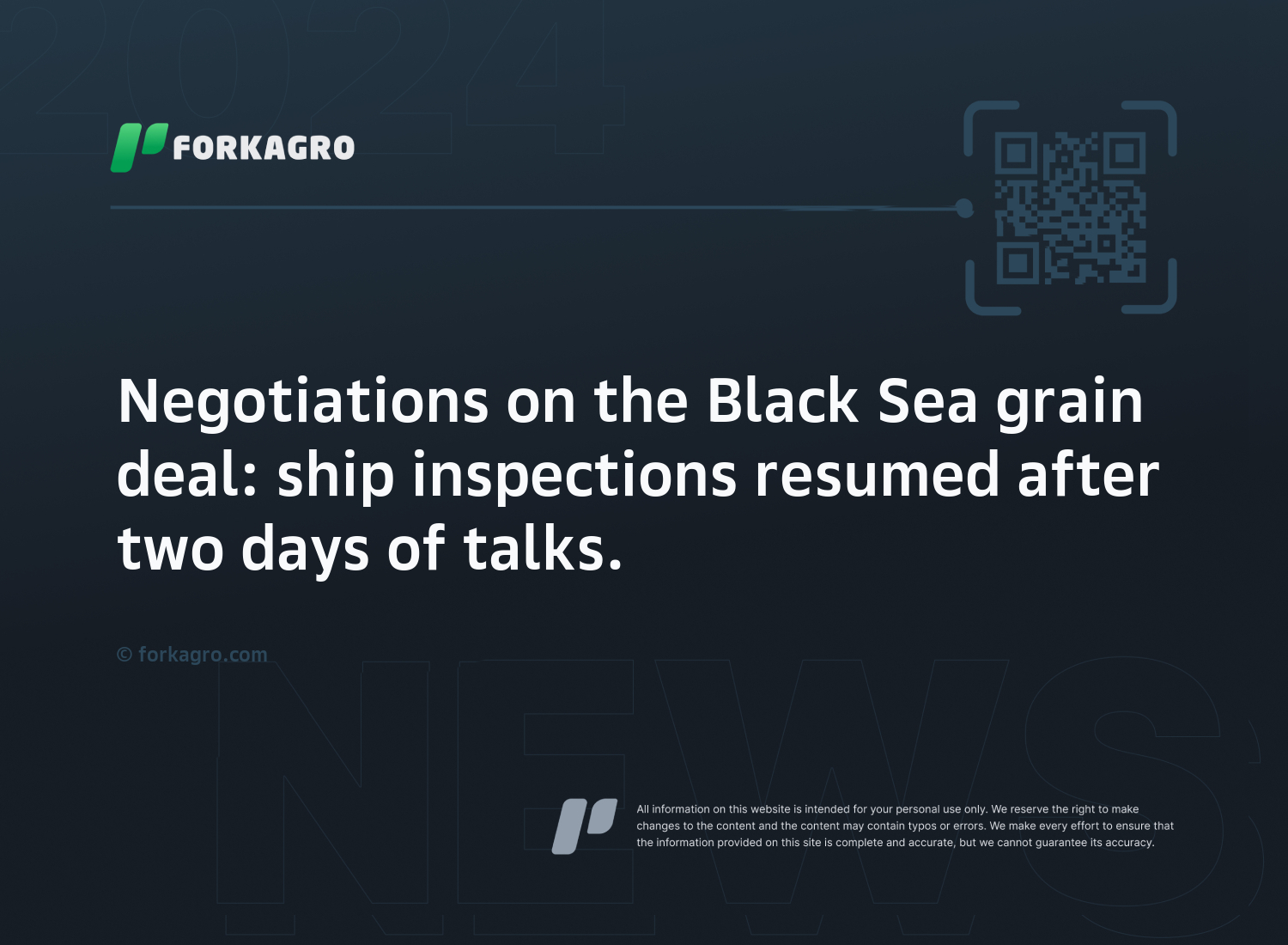 Negotiations on the Black Sea grain deal: ship inspections resumed after two days of talks.