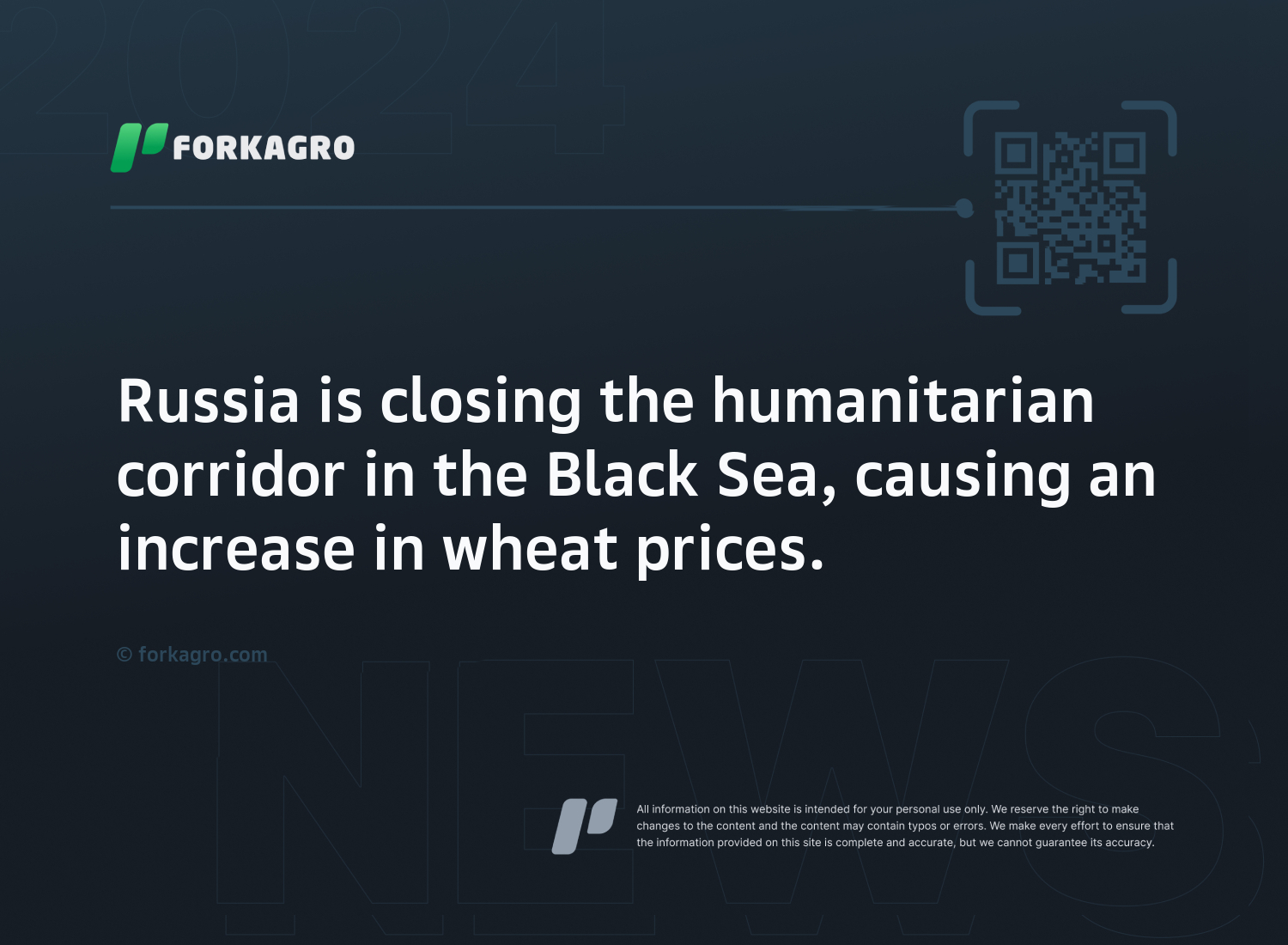 Russia is closing the humanitarian corridor in the Black Sea, causing an increase in wheat prices.