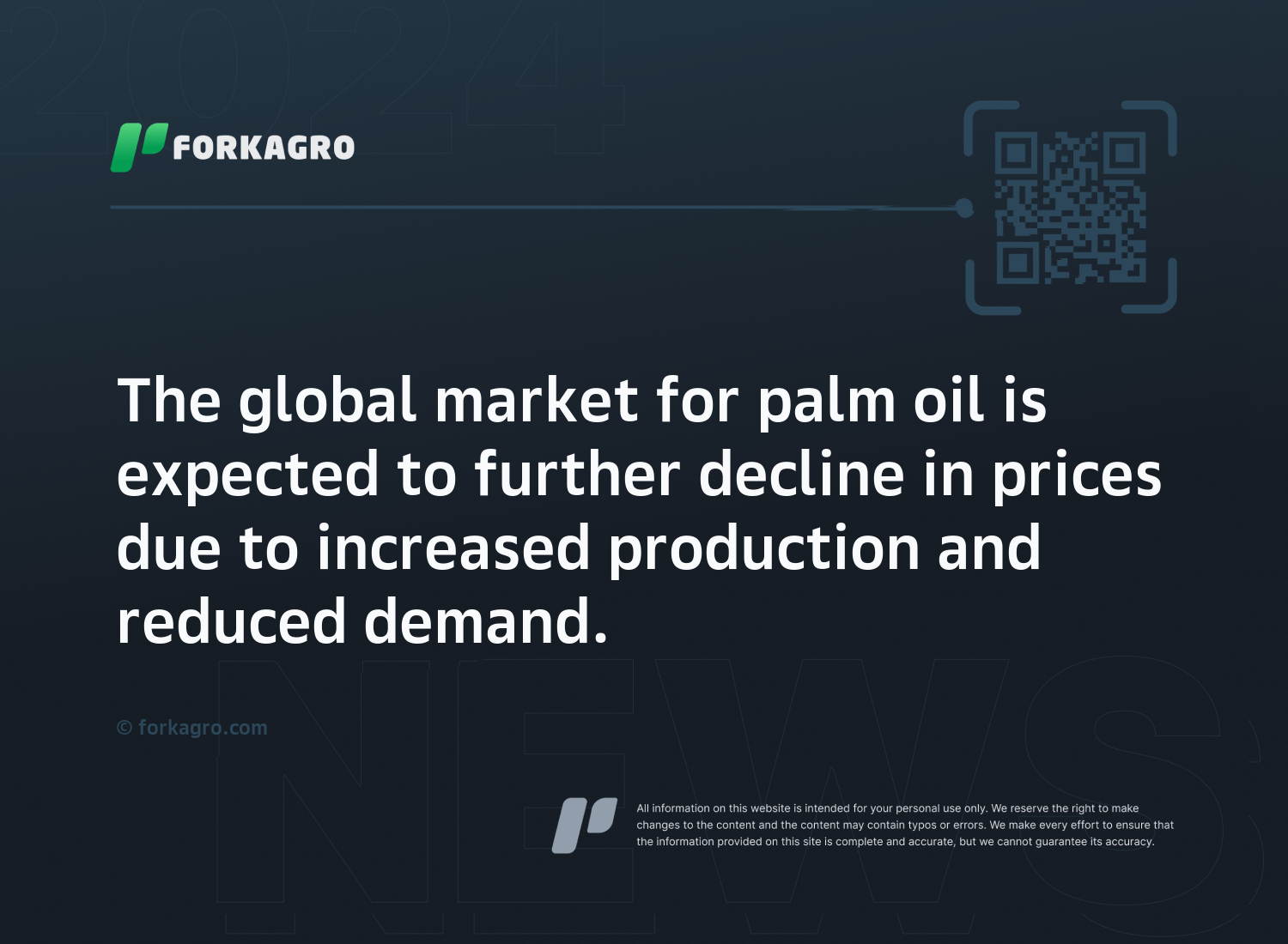 The global market for palm oil is expected to further decline in prices due to increased production and reduced demand.
