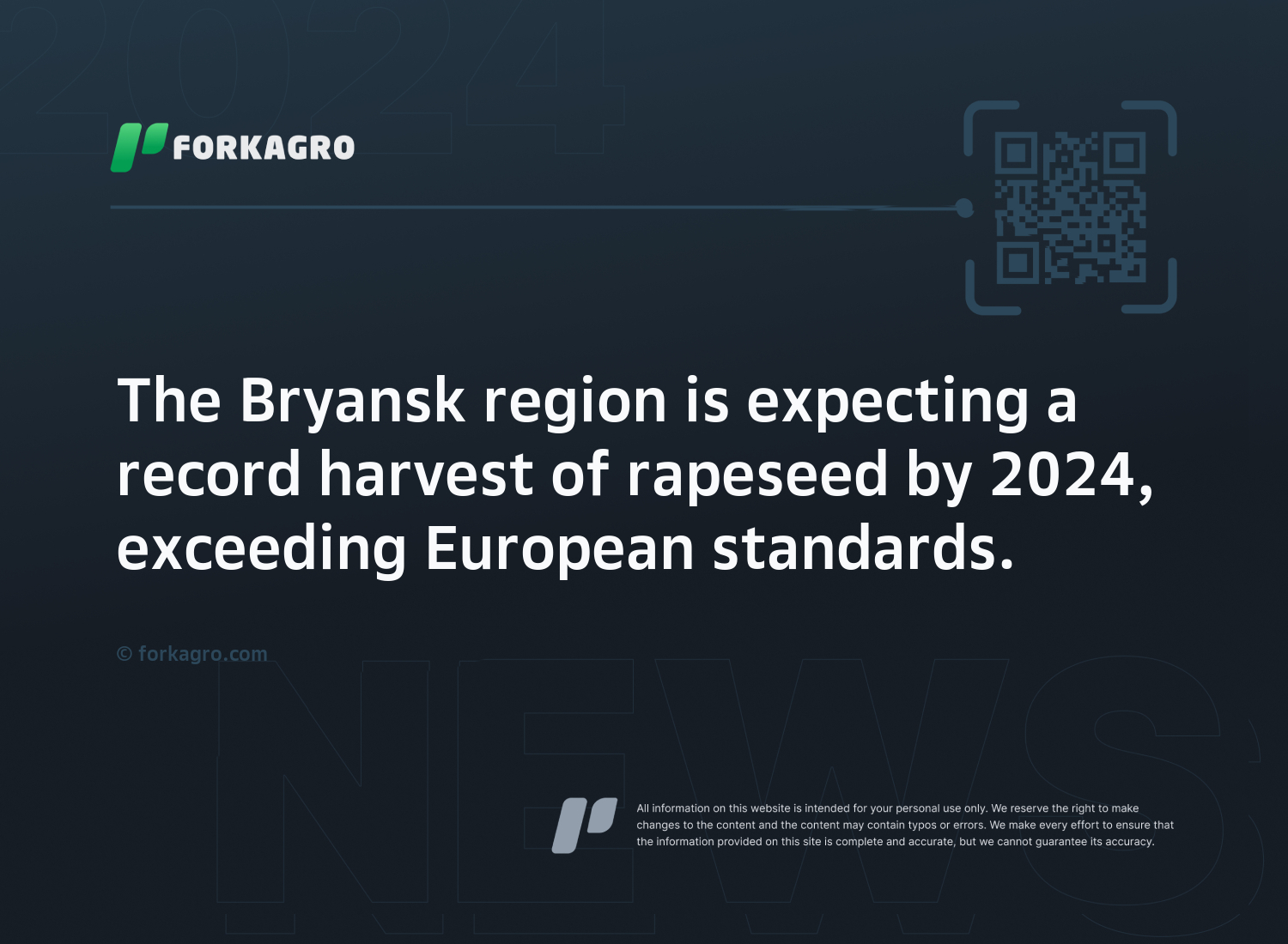 The Bryansk region is expecting a record harvest of rapeseed by 2024, exceeding European standards.