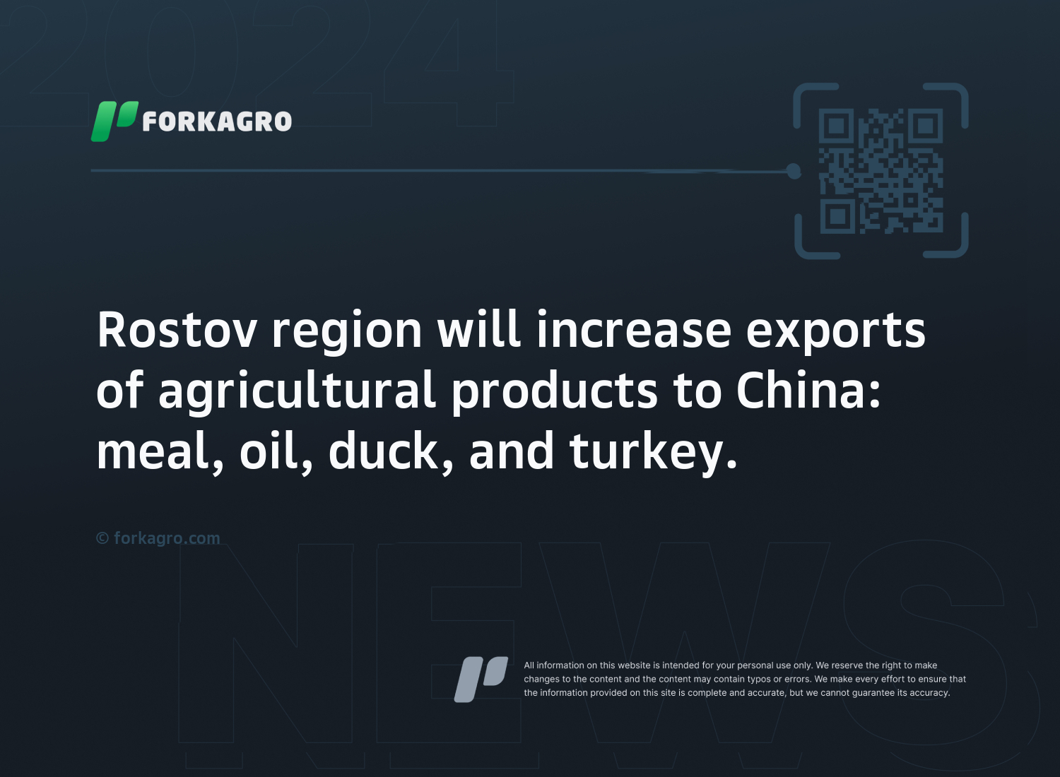 Rostov region will increase exports of agricultural products to China: meal, oil, duck, and turkey.