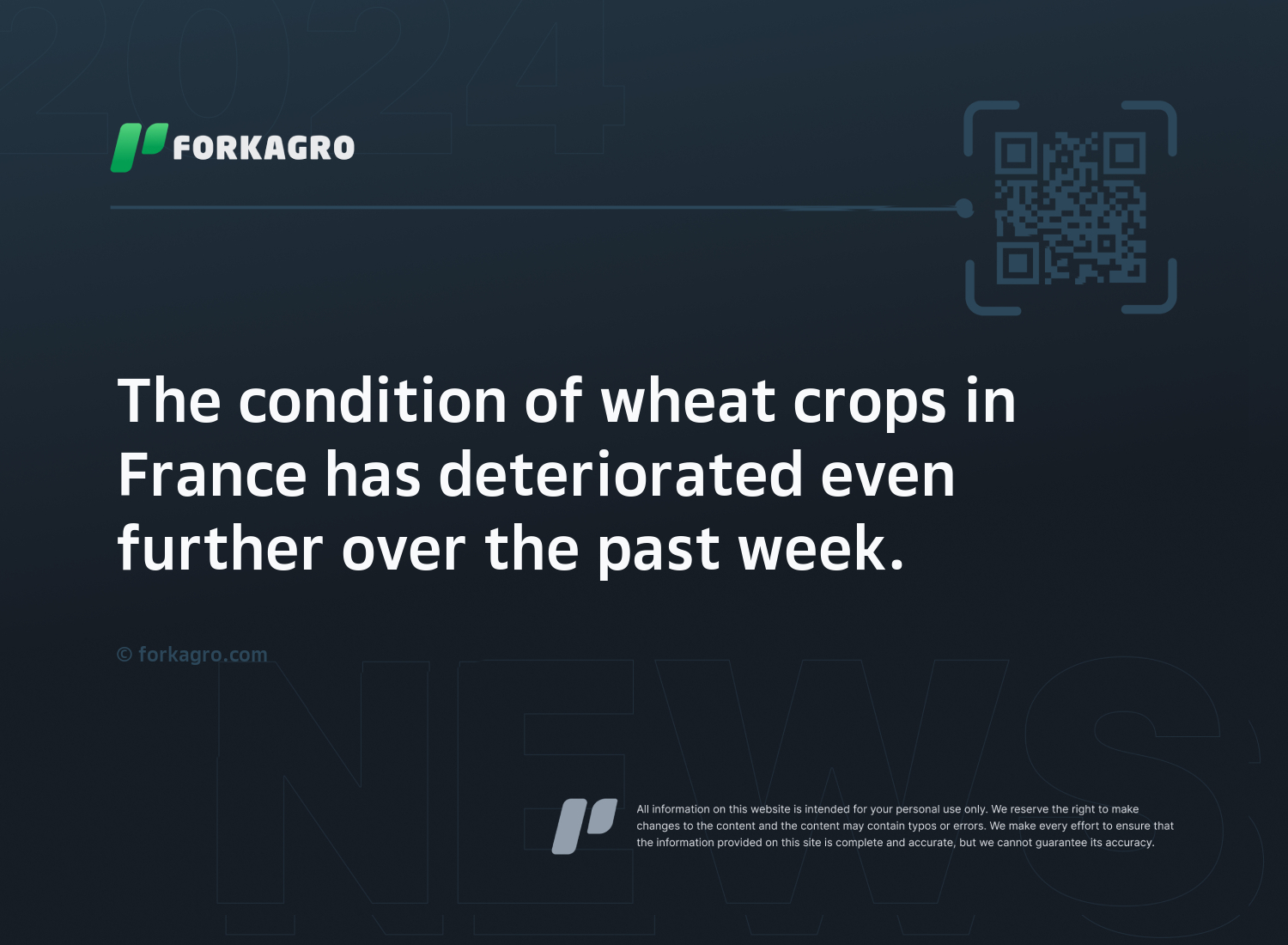 The condition of wheat crops in France has deteriorated even further over the past week.