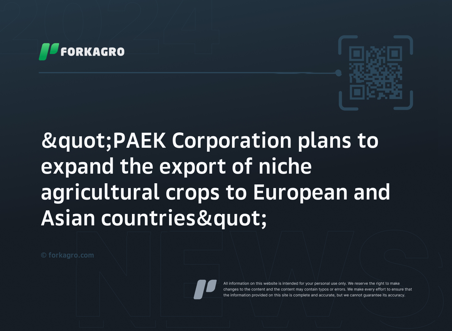 "PAEK Corporation plans to expand the export of niche agricultural crops to European and Asian countries"