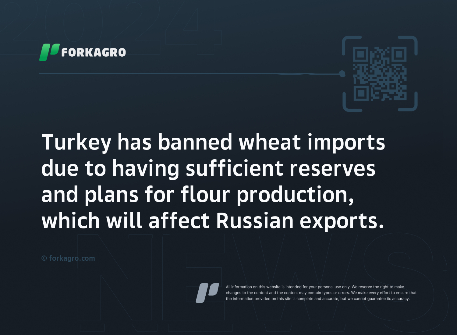 Turkey has banned wheat imports due to having sufficient reserves and plans for flour production, which will affect Russian exports.