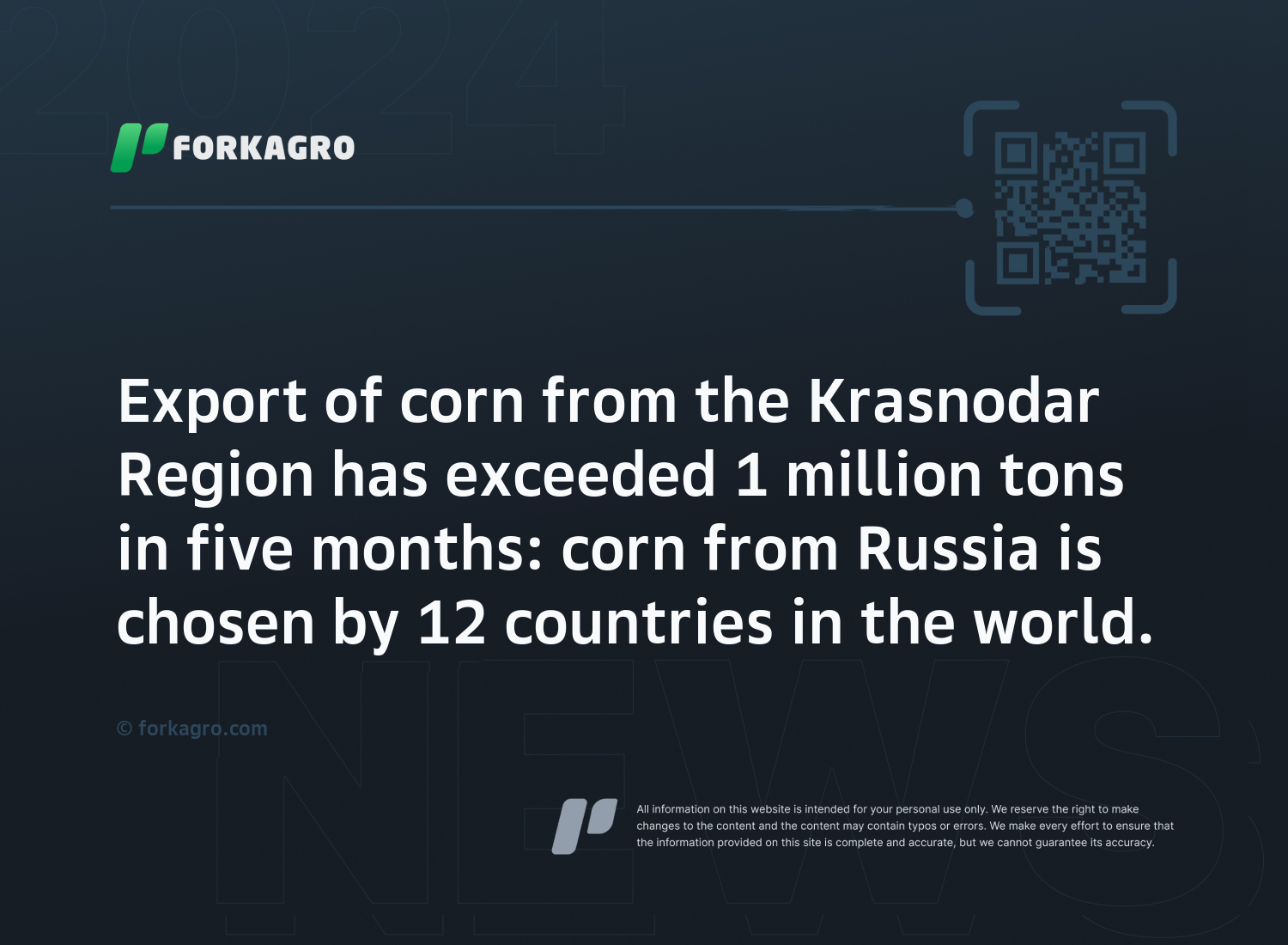 Export of corn from the Krasnodar Region has exceeded 1 million tons in five months: corn from Russia is chosen by 12 countries in the world.