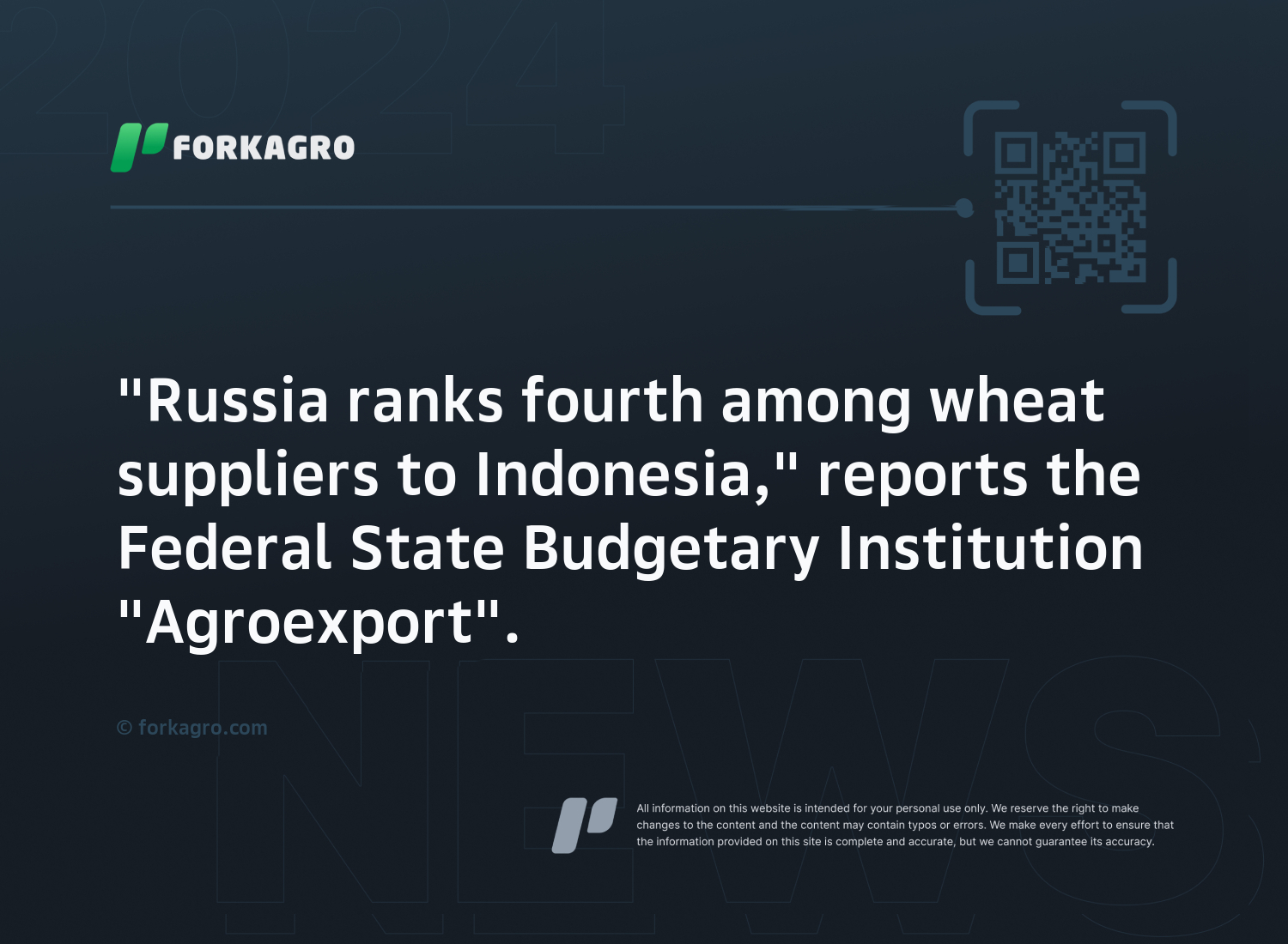 "Russia ranks fourth among wheat suppliers to Indonesia," reports the Federal State Budgetary Institution "Agroexport".