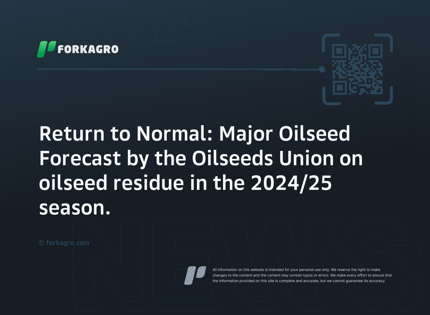 Return to Normal: Major Oilseed Forecast by the Oilseeds Union on oilseed residue in the 2024/25 season.