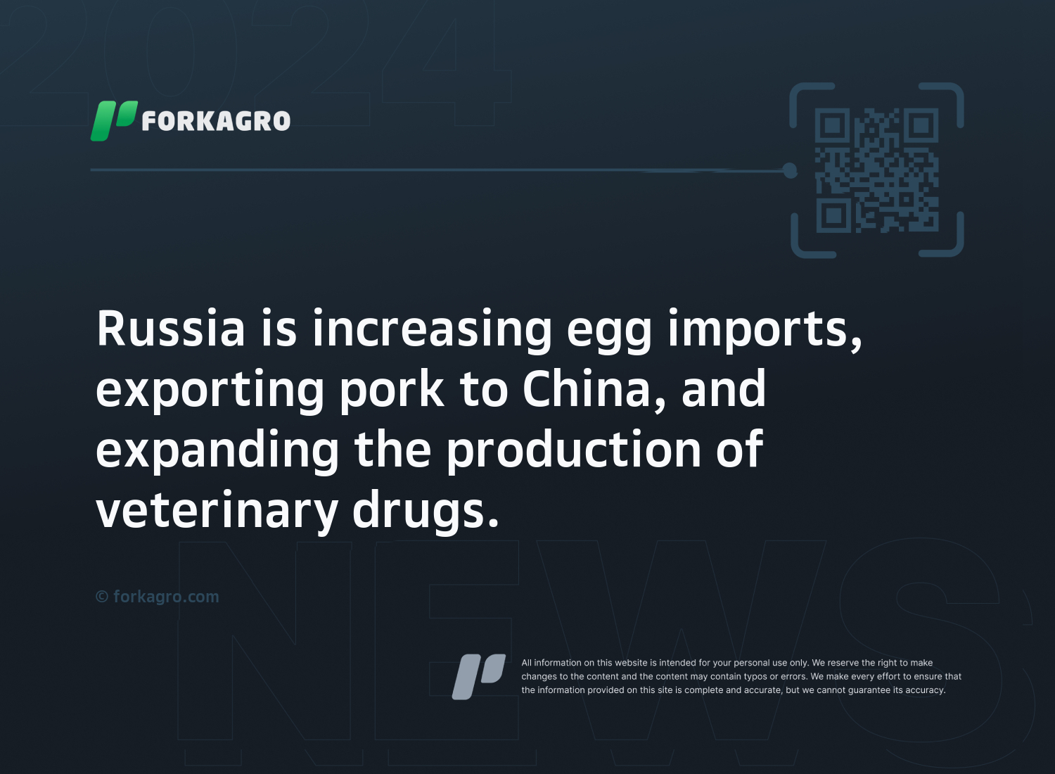 Russia is increasing egg imports, exporting pork to China, and expanding the production of veterinary drugs.