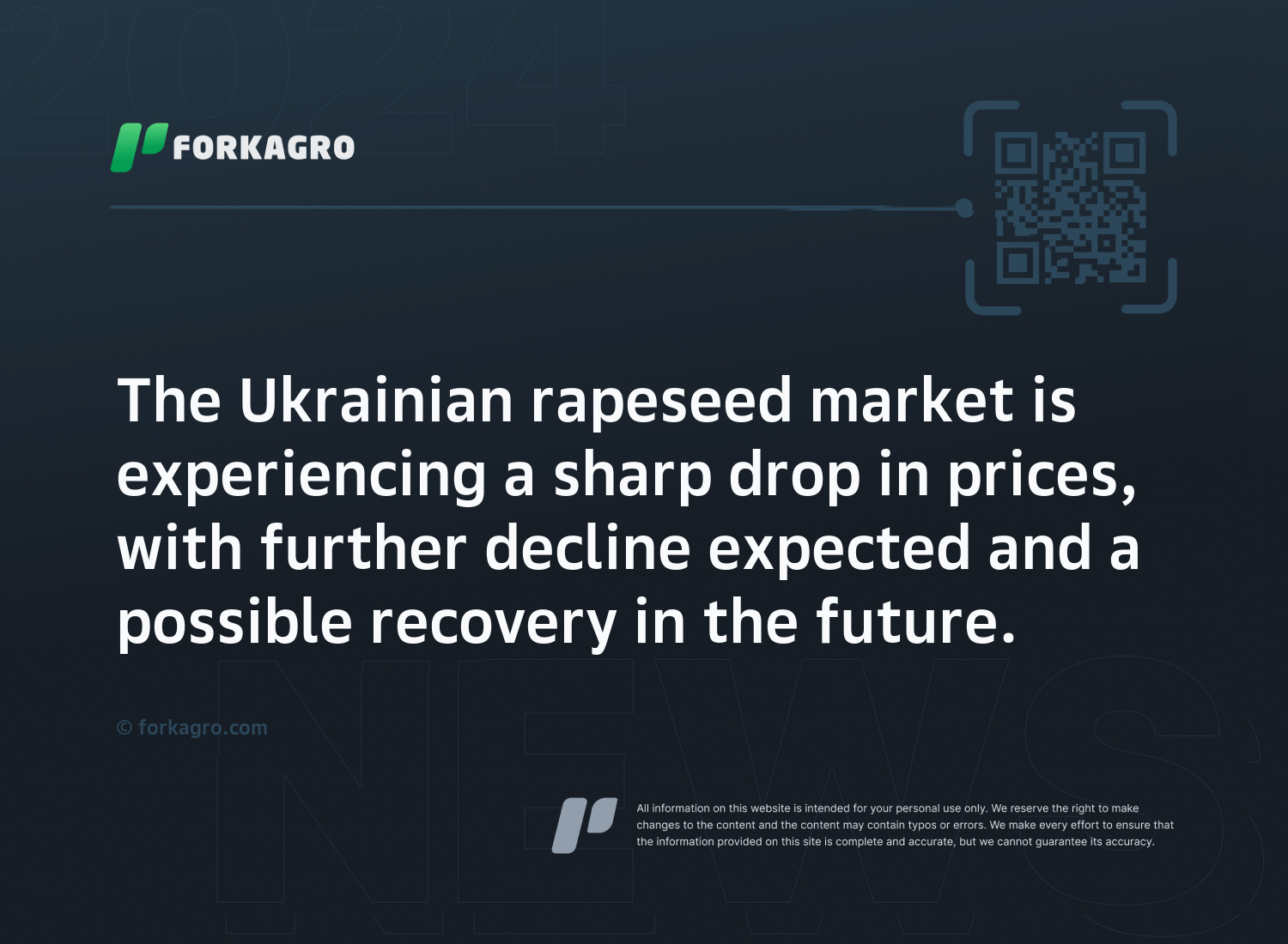 The Ukrainian rapeseed market is experiencing a sharp drop in prices, with further decline expected and a possible recovery in the future.