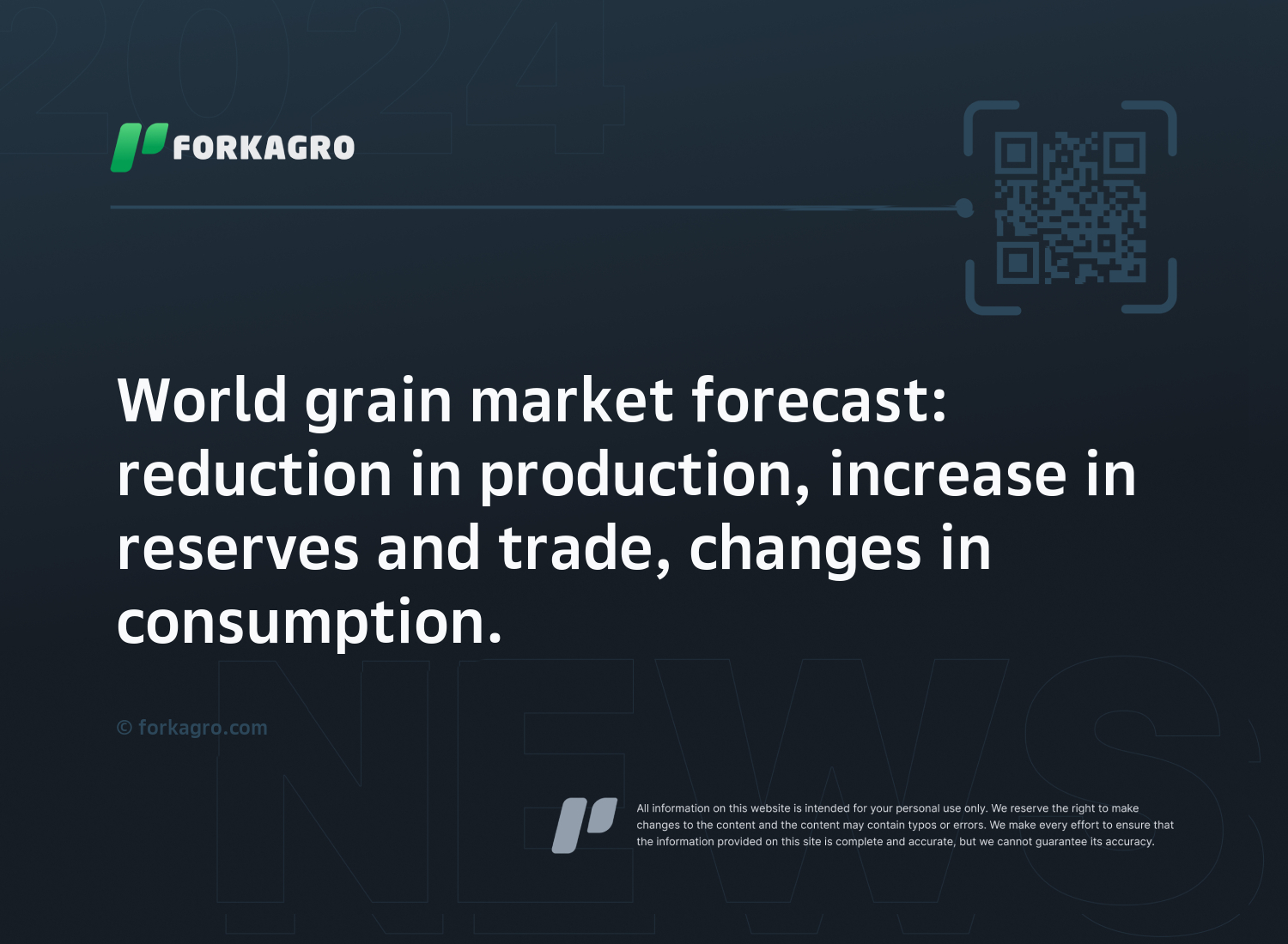 World grain market forecast: reduction in production, increase in reserves and trade, changes in consumption.