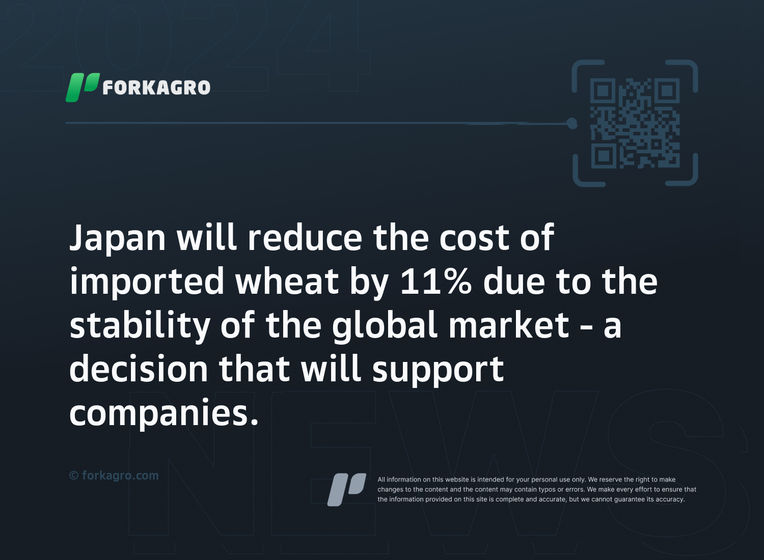 Japan will reduce the cost of imported wheat by 11% due to the stability of the global market - a decision that will support companies.