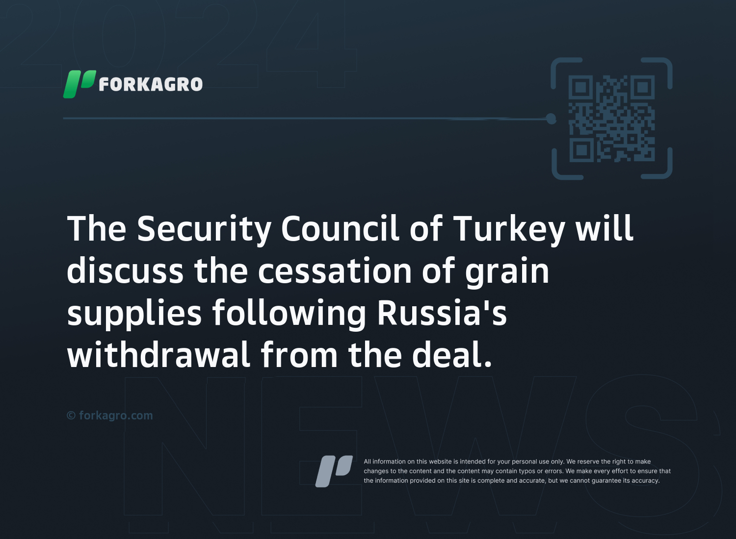 The Security Council of Turkey will discuss the cessation of grain supplies following Russia's withdrawal from the deal.