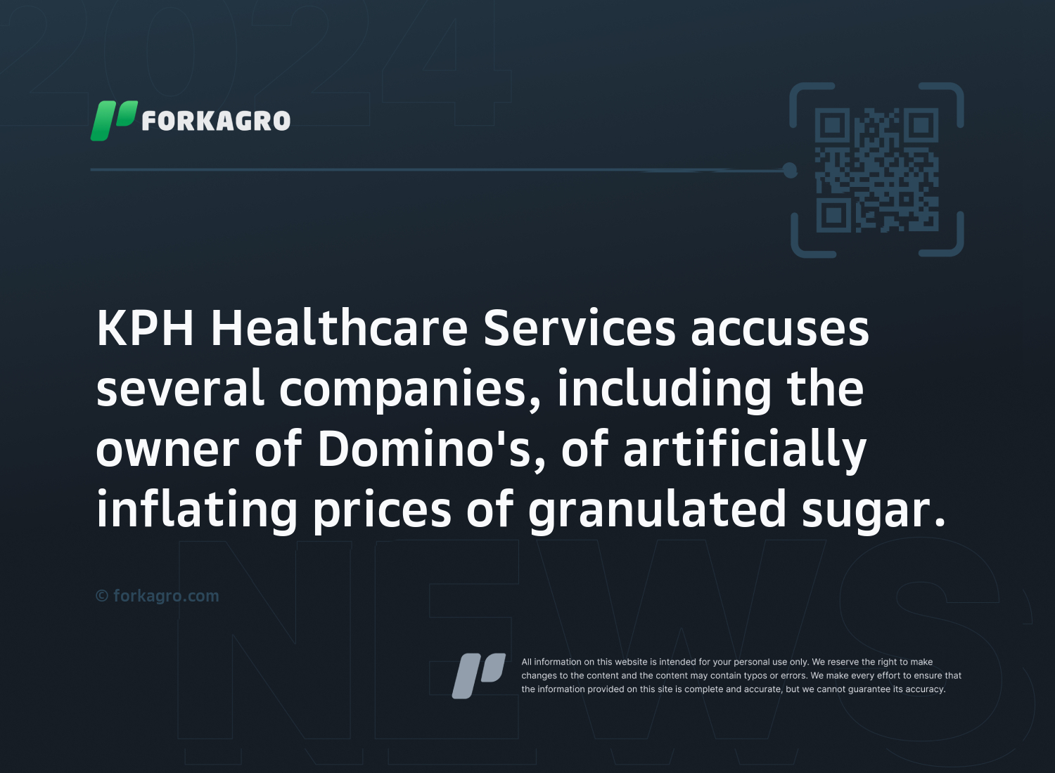 KPH Healthcare Services accuses several companies, including the owner of Domino's, of artificially inflating prices of granulated sugar.