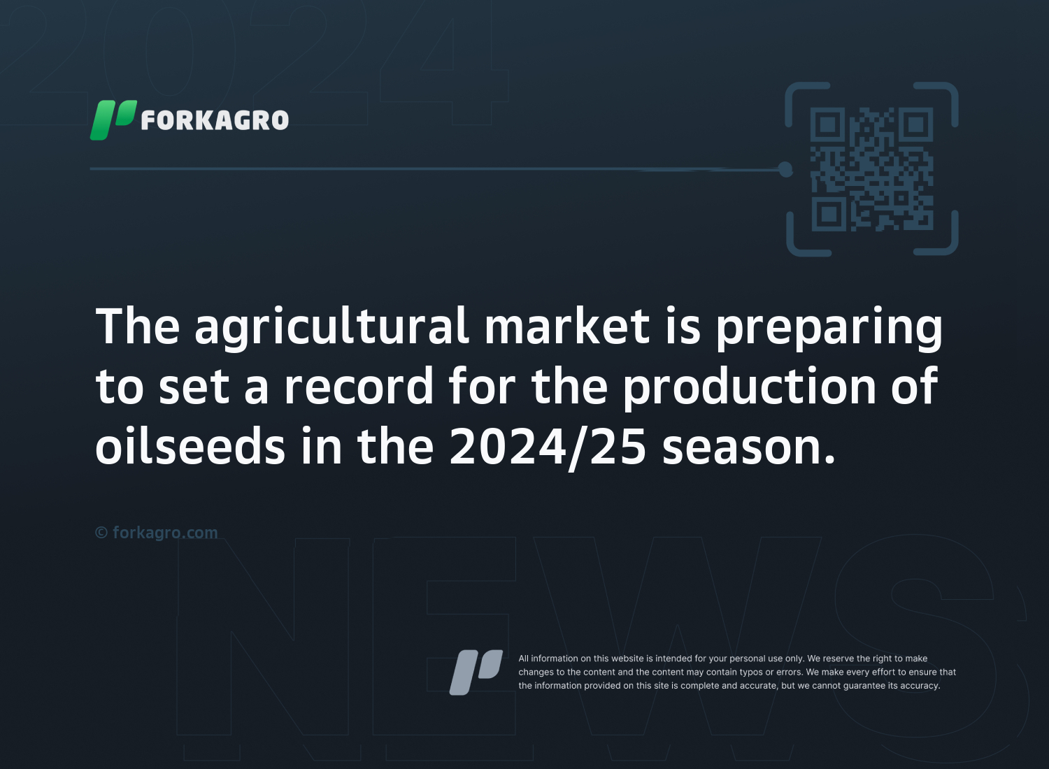 The agricultural market is preparing to set a record for the production of oilseeds in the 2024/25 season.