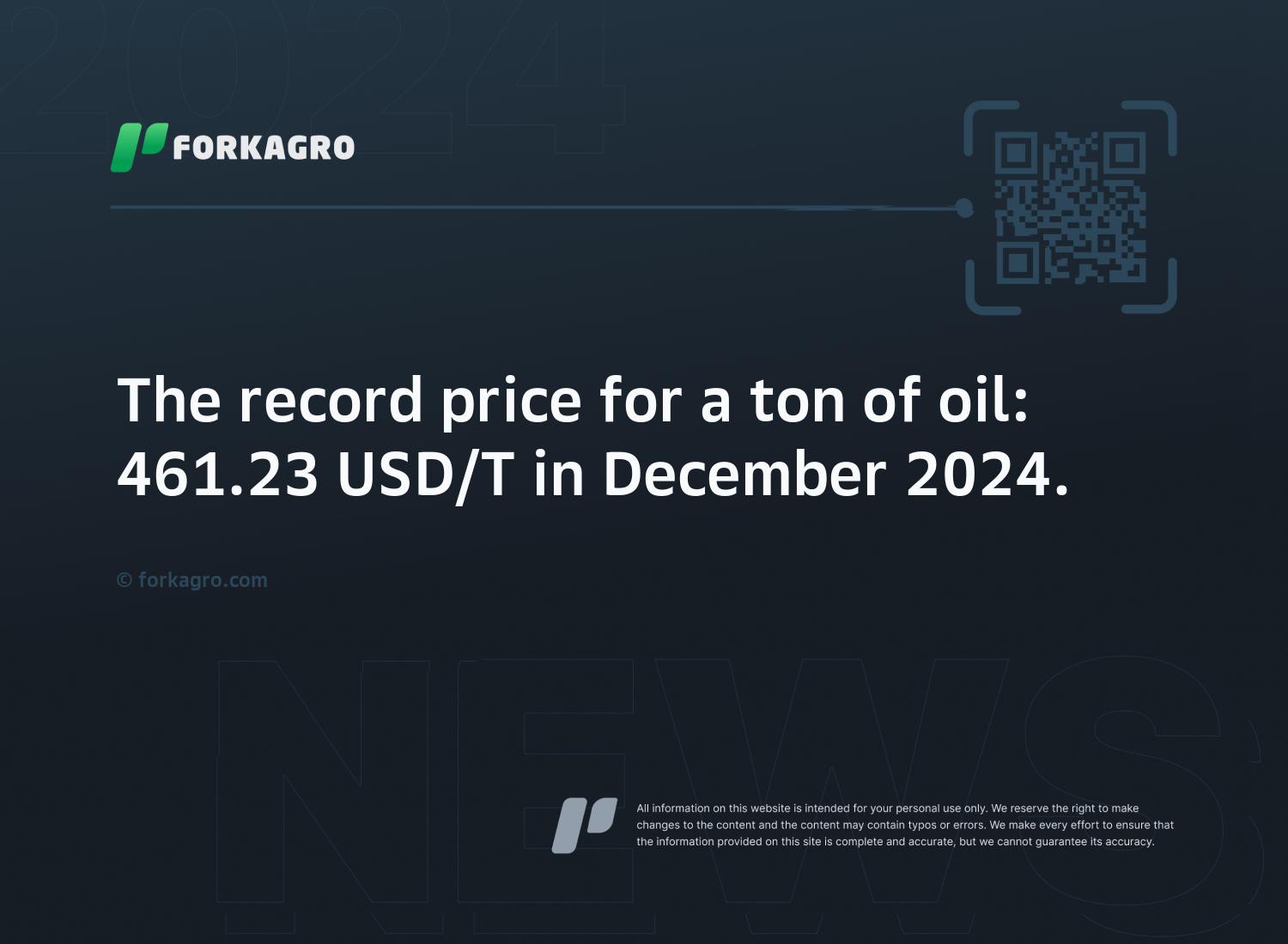 The record price for a ton of oil: 461.23 USD/T in December 2024.