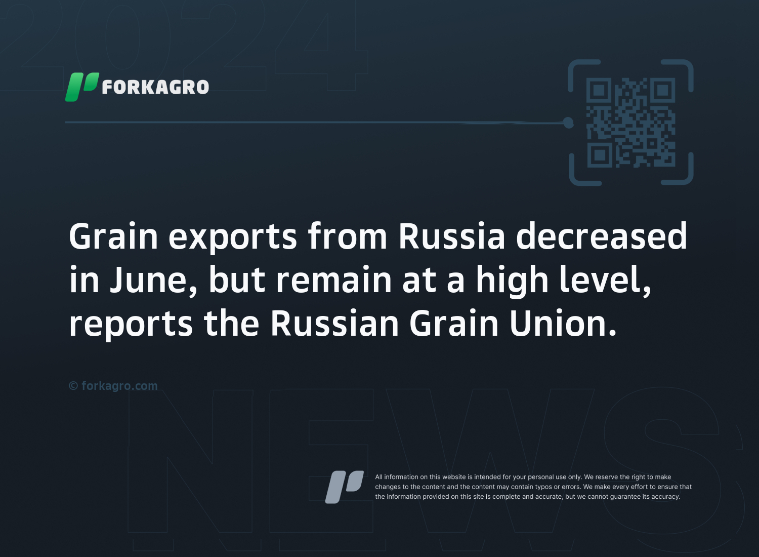 Grain exports from Russia decreased in June, but remain at a high level, reports the Russian Grain Union.