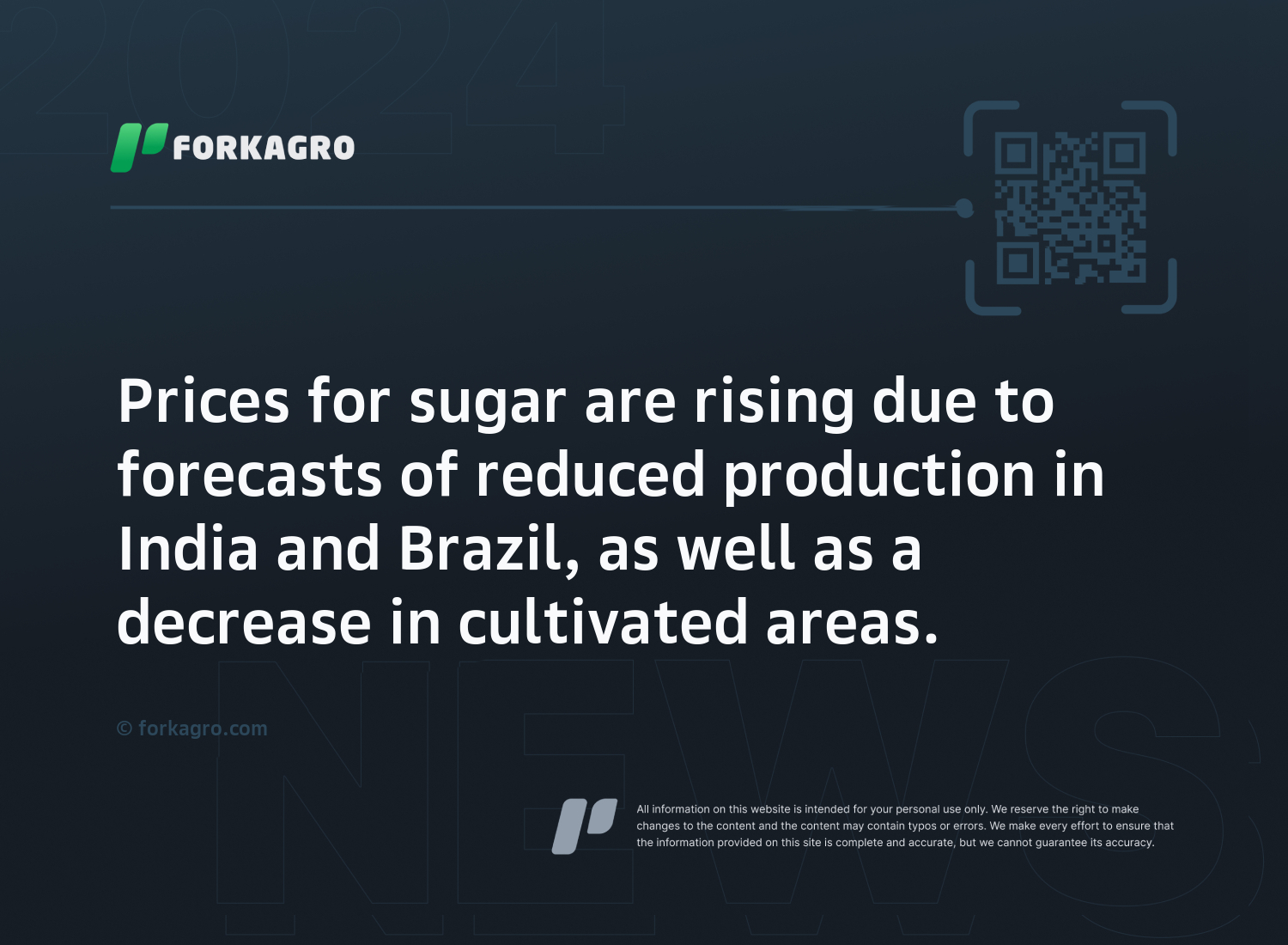 Prices for sugar are rising due to forecasts of reduced production in India and Brazil, as well as a decrease in cultivated areas.