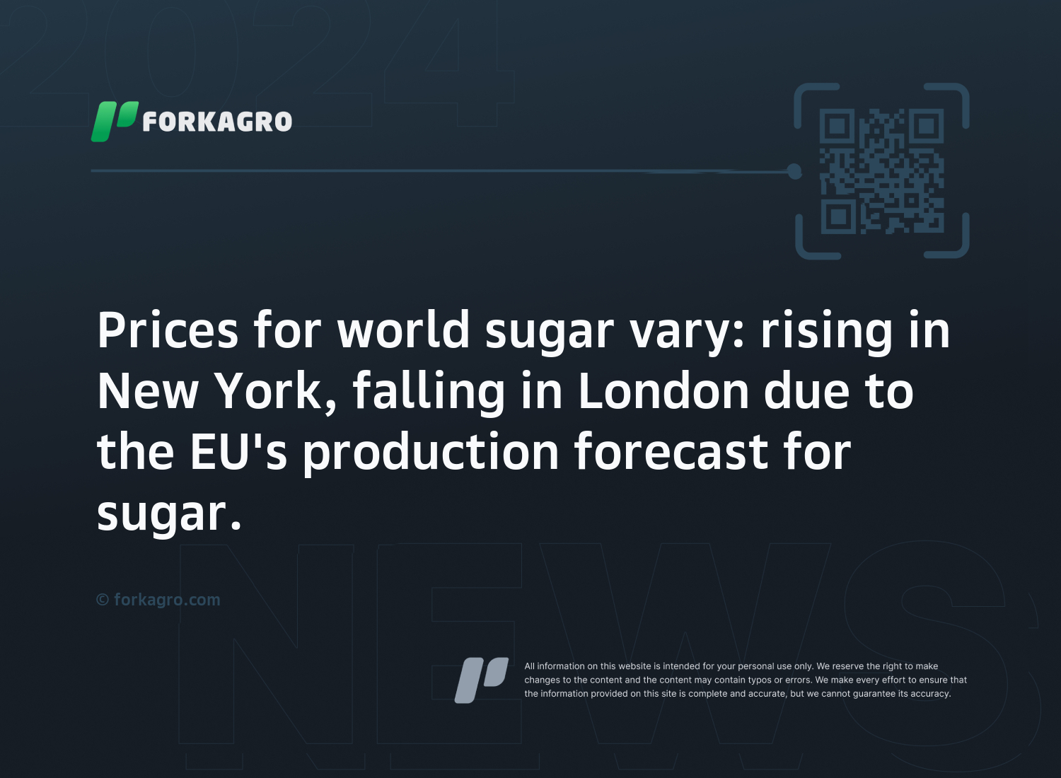 Prices for world sugar vary: rising in New York, falling in London due to the EU's production forecast for sugar.